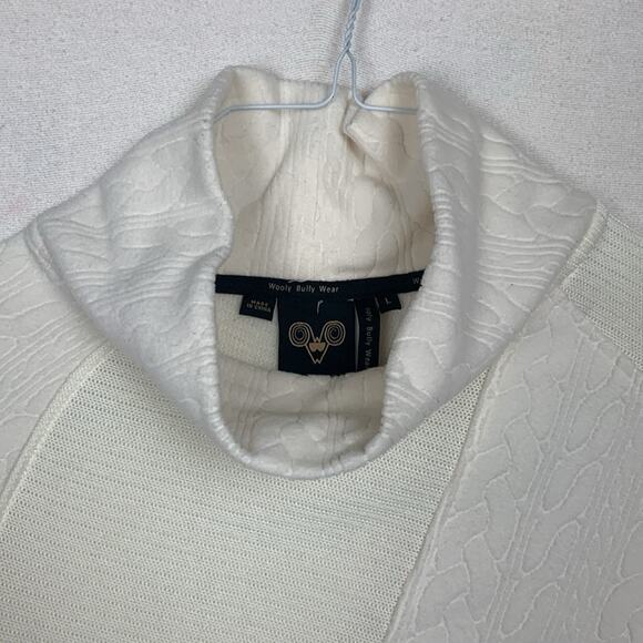wooly bully women's large white cowl neck pullover sweater corded - Picture 5 of 12